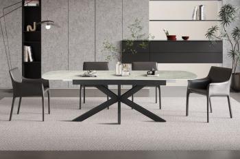 Uitschuifbare eettafel beige glanzend keramiek 180-220 cm