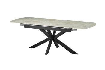 Uitschuifbare eettafel beige glanzend keramiek 180-220 cm