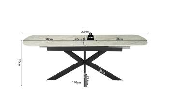 Uitschuifbare eettafel beige glanzend keramiek 180-220 cm
