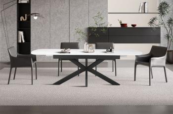Uitschuifbare eetkamertafel wit keramiek 180-220 cm