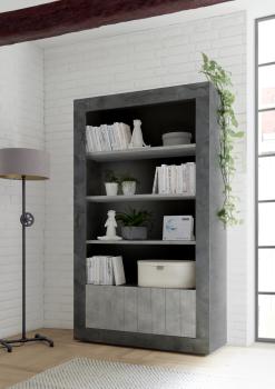 Boekenkast donker grijs en betonlook