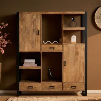 Vakkenkast mangohout metaal 150 cm