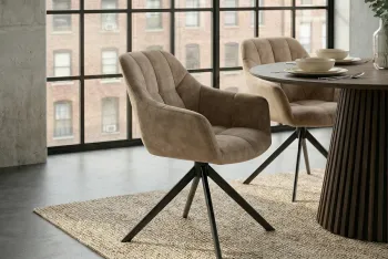 Draaibare velvet eetkamerstoel champagne greige