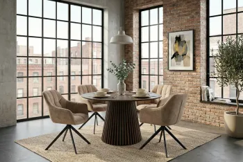 Draaibare velvet eetkamerstoel champagne greige