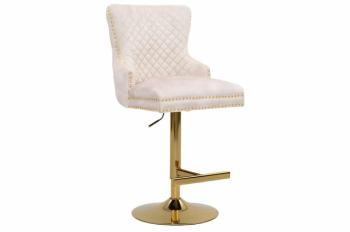 Barkruk Barok fluweel beige met leeuwenkop