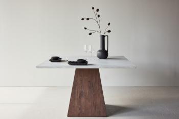 Vierkante moderne tafel stone look walnoot 120 cm