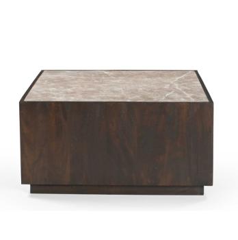 Salontafel donkerbruin mangohout beigebruin marmer 80 cm
