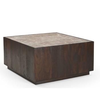 Salontafel donkerbruin mangohout beigebruin marmer 80 cm