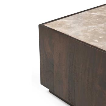 Salontafel donkerbruin mangohout beigebruin marmer 80 cm