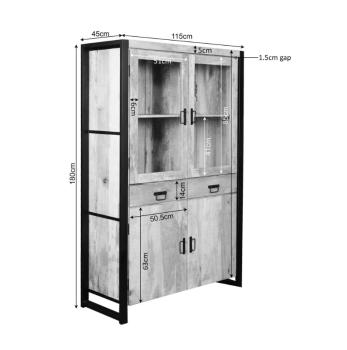 vitrinekast Mangohout 115x180 cm