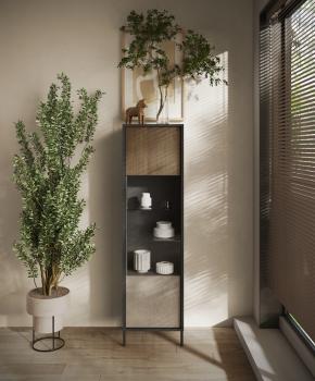 Smalle vitrinekast Zwart Lava beige bruin 55 cm