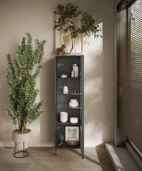 Smalle vitrinekast Zwart Lava beige bruin 55 cm