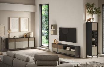 Tv meubel zwart lava met beige en bruin 156 cm