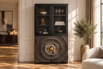 vitrinekast zwart mangohout 180 cm