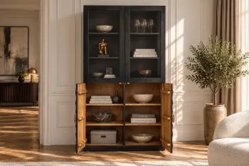 vitrinekast zwart mangohout 180 cm
