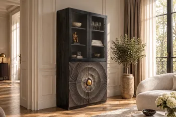vitrinekast zwart mangohout 180 cm
