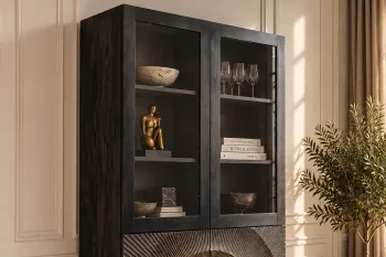vitrinekast zwart mangohout 180 cm