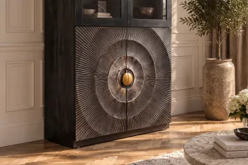 vitrinekast zwart mangohout 180 cm
