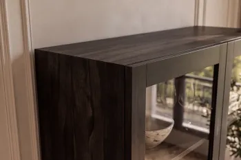 vitrinekast zwart mangohout 180 cm