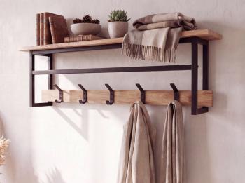 wandkapstok acaciahout met hoedeplank 100 cm