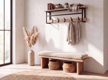 wandkapstok acaciahout met hoedeplank 100 cm