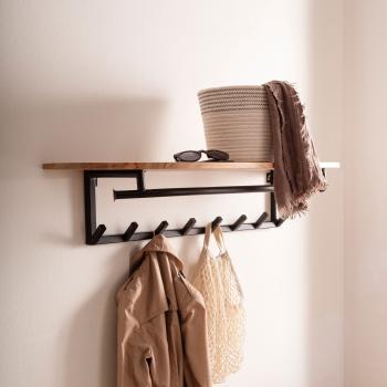 Wandkapstok acaciahout met roede en hoedeplank 100 cm