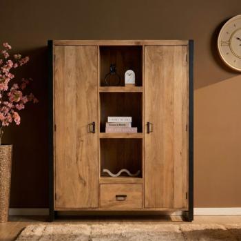 Wandkast mangohout metaal 150 cm