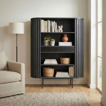 wandkast zwart mangohout lamellen design 105x122 cm