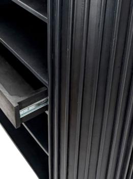 wandkast zwart mangohout lamellen design 105x122 cm