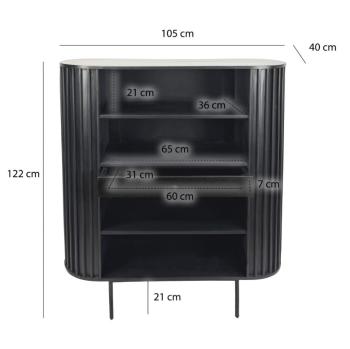 wandkast zwart mangohout lamellen design 105x122 cm