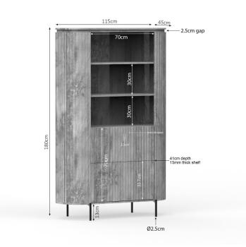 wandkast taupegrijs mangohout 115x180 cm