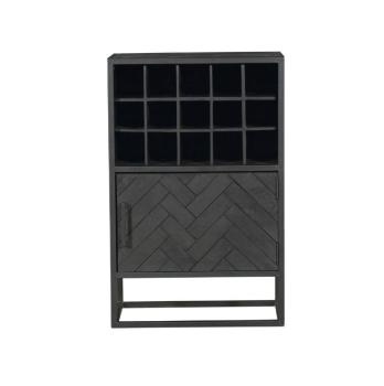 wijnkast zwart mangohout visgraat 55 cm