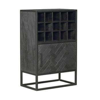 wijnkast zwart mangohout visgraat 55 cm