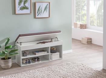 Halbank wit met klep en bruin kussen 104 cm