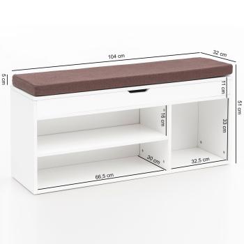 Halbank wit met klep en bruin kussen 104 cm