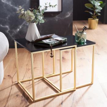 bijzettafel set zwart glossy goud