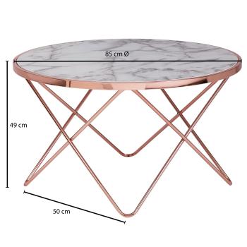 ronde salontafel wit marmerlook koper 85 cm