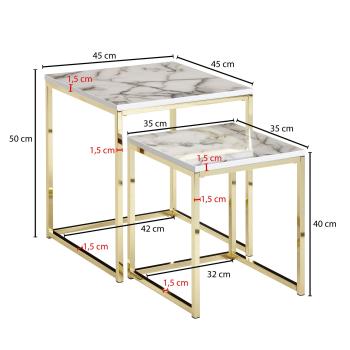 bijzettafel set wit marmerlook goud