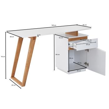 Bureau wit eiken 140 cm