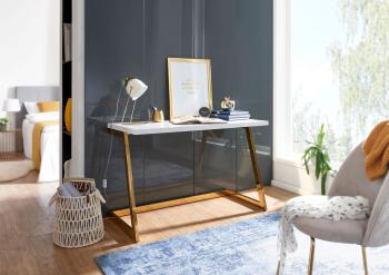 bureau hoogglans wit goud 120 cm
