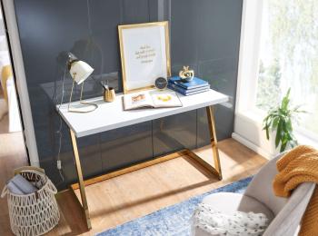 bureau hoogglans wit goud 120 cm