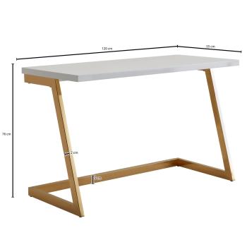 bureau hoogglans wit goud 120 cm
