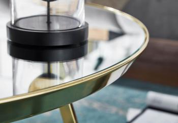 ronde salontafel goudkleur spiegelglas