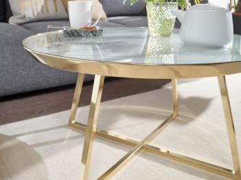 ronde salontafel goudkleur marmerlook glas