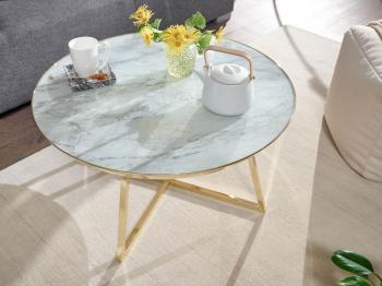 ronde salontafel goudkleur marmerlook glas