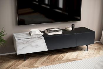 Tv lowboard zwart met wit marmerlook 150 cm