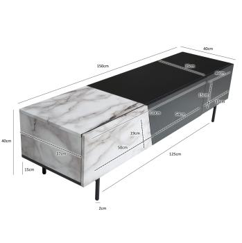 Tv lowboard zwart met wit marmerlook 150 cm