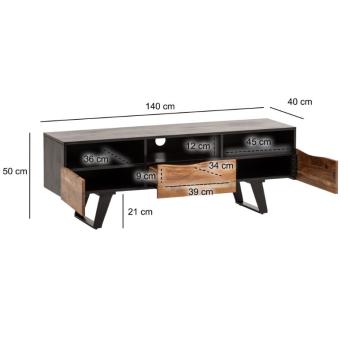Lowboard acaciahout zwart bruin 140 cm