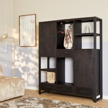 Vakkenkast mangohout zwart 150 cm