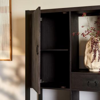Vakkenkast mangohout zwart 150 cm